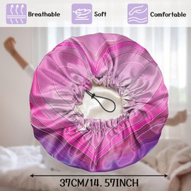 Deokke Luxury Shower Cap Silk Satin Lined Waterproof Reusable Adjustable Elastic Dry Hair Bathing Caps Cute for Women Girls-Heart