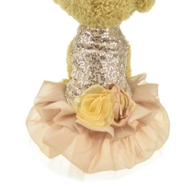 Bling Dog Dress Tutu Skirt Flower Dog Pet Cat Luxury Princess Wedding Dress Summer Dog Chihuahua Clothes (L, Gold)