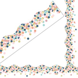 JarThenaAMCS 72Pcs Confetti Bulletin Board Borders Neutral Colors Dot Confetti Rolled Scalloped Self-Adhesive Border Trim Sticker Decals for Home Classroom Party Wall Decoration