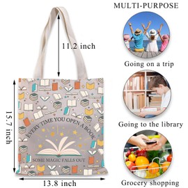 BDPWSS Book Lover Tote Bag Every Time You Open a Book Some Magic Falls Out Magic Book Gift Magic Fan Gift Book Themed Handbag (Some Magic Falls TGCA)