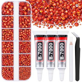 BELLEBOOST 6000Pcs Resin Rhinestones for Bedazzling with 3Pcs B7000 Jewelry Glue, 1 Box Red Zircon Flatback Rhinestones for Crafting Crafts DIY, Crystals Gems for Clothing Shoes Tumblers Nail Art Makeup