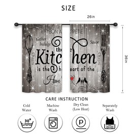 Riyidecor Grey Gray Rustic Kitchen Curtains Short Small Farm Country Modern Farmhouse Rod Pocket Fork and Spoon Kitchenware Bedroom Living Room Treatment Fabric 2 Panels 26Wx36H Inch