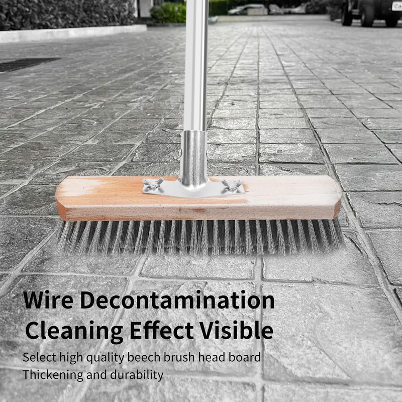 Stainless Steel Wire Scrub Brush with Long Handle, Heavy Duty