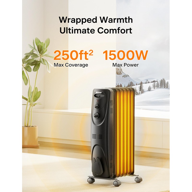 PELONIS Radiator Heater for Large Space, Electric Oil Filled Radiator,