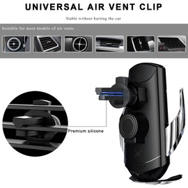 MUQIDA Wireless Car Charger, 15W Fast Charging Air Vent Mount Auto-Clamping Phone Holder, Automotive Electric Induction Charger 360° Rotating Magnetic Vent Mount Bracket for Smartphones (Silver)