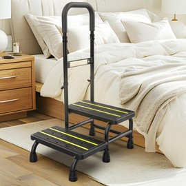 [2025 Upgrade] 2 Step Stool with Handle for Elderly with Sensor Night Light,Medical Heavy Duty Step Stool with Adjustable Handrail, Bedside Steps for People with Mobility Impairments,450lbs