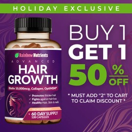 24-in-1 Hair Growth Vitamins with Biotin 10,000mcg, Collagen, OptiMSM, Saw Palmetto & MCT for Stronger Hair, Skin & Nails - 60 Day Supply