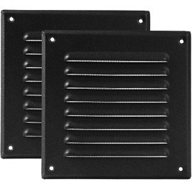 Vent Systems - 5 x 5 Inch (Inner) Pack of 2 Black Metal Square Soffit Air Vent Grille Cover, Register Vent Deflector Louver Built-in Mesh HVAC for Bathroom Home Office Kitchen 6.5" x 6.5" (Outer)