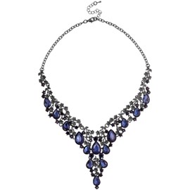 MINACHI Medieval Vintage Bridal Rhinestone Crystal Necklace, Navy Tone, Bonus Earrings, Royal Temperament Holidays Christmas Wedding Prom Jewelry for Women, Medium, Alloy Steel, No Gemstone