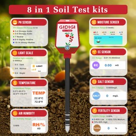 Soil pH Meter Smart Soil Moisture Meter with App Control Digital Soil Test Kit for Plants pH Sunlight Intensity Fertility pH EC Salt Soil Thermometer Humidity Moisture Meter for Garden Lawn Farming