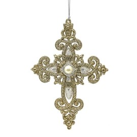 RAZ Imports Cross with Circle Gem Ornament, 5" Gold and Silver