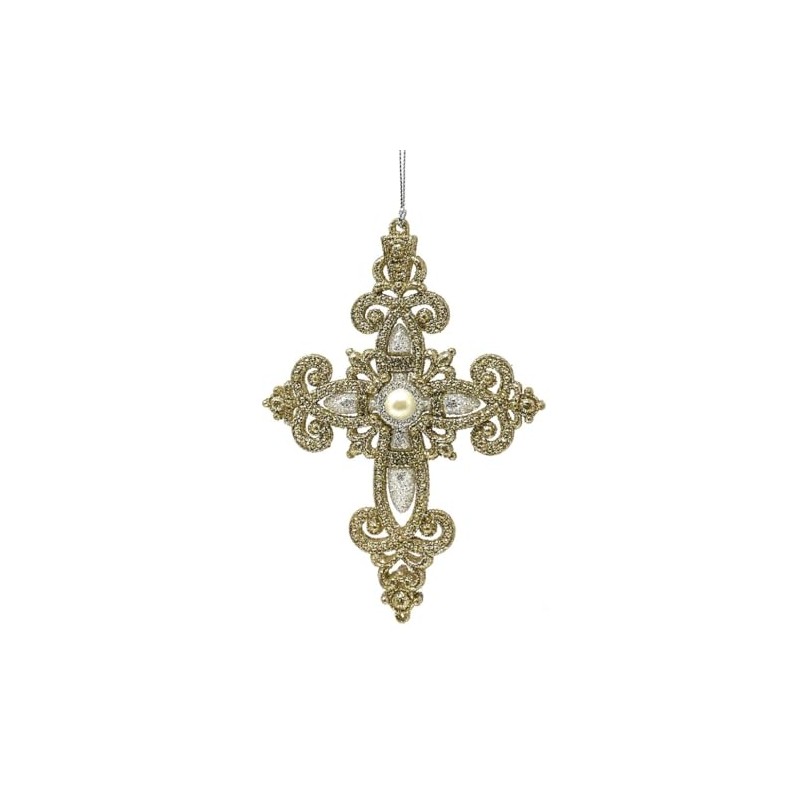 RAZ Imports Cross with Circle Gem Ornament, 5" Gold and