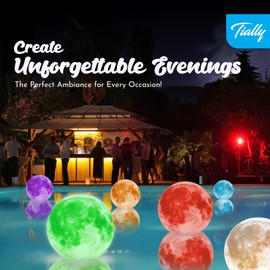 TIALLY Full Moon Floating Pool Lights Solar Powered - 16 inch Inflatable Led Pool Balls, Solar Globes That Float for Outdoor Decor, Glow in The Dark Party Decorations - Great Holiday Gifts (2 Pack)