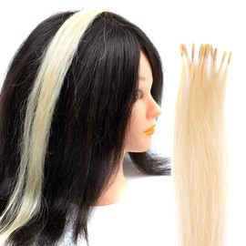 Jmzulnivst Lot 10 strands 20'' Long Solid Colorful I Tip Human Hair Extension,10+ FREE Micro Beads,Hook (Blonde 613#, 20inch)
