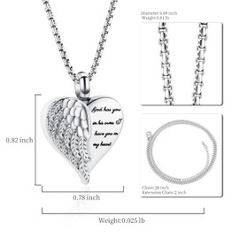 Oinsi God has you in his arms have you in my heart Cremation Necklace For Ashes For Women Men Angel Wing Memorial Urn Pendant Jewelry Necklace, 316L, crystal