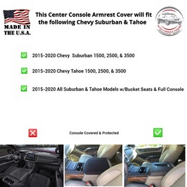 Auto Console Covers- Fits The Chevy Suburban 2015-2020 Neoprene Center Console Armrest Lid Cover Waterproof Neoprene Fabric- Tan