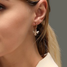 Allereya Vintage Bee Earrings Bee Drop Earrings Gold Bee Hoop Earrings Minimal Bee Stud Earrings Jewellery for Women and Girls (Gold), Zinc, No Gemstone