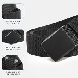 WELROG Kids Nylon Belt for Boys and Girls - Children's Belts for Boys age 6-12 Holeless Black Belt kids Schooluniform Belt with Silver Buckle