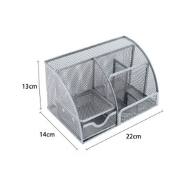 EasyPAG Office Mesh Desk Tidy Versatile Stationery Storage Desktop Organiser Pen Holder with Drawer,Silver