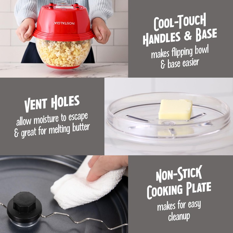 Nostalgia Electric Non Stick Stirring Popcorn Maker for 8 Cups
