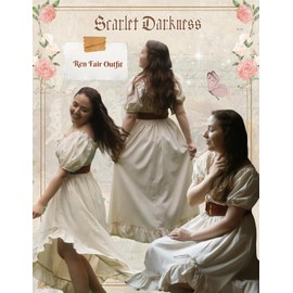 Cottagecore Ruffle Dress for Women Vintage Corset Dress Renaissance Costume Beige M