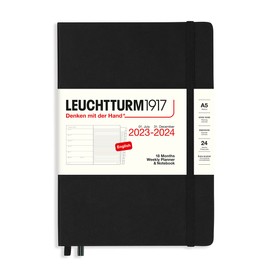LEUCHTTURM1917 367690 Weekly Planner & Notebook Medium (A5) 2024, 18 months, Black, English