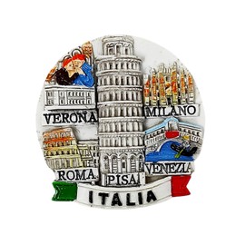 Fridge Magnet 3D Resin Italy Verona Milan Rome Venice Souvenir Gift Home Kitchen Collectible Diameter 6.5cm (V-60450)