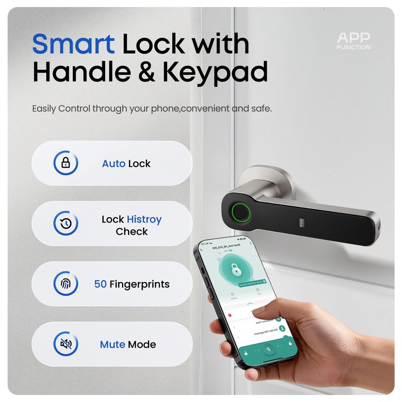 Heittis Fingerprint Door Lock- Smart Door knob,Biometric Door Lock with
