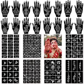 Henna Tattoo Stencil Kit, 23 Sheets Henna Stencils Reusable Temporary Tattoo Stencils for Women Girls Teens Face Paint Body Art Glitter Tattoo Stencils