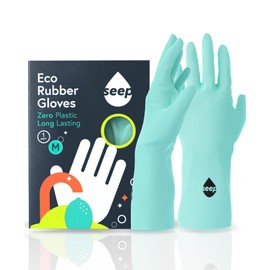 SEEP Eco Medium Rubber Gloves - 3 x Pack - Kitchen Gloves - Cotton Lined Washing Up Gloves Made Using Compostable Rubber - Multi-purpose Household Gloves - FSC & Fair-trade Certified