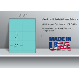 65lb Bright Blue Color 3x4 Name Badge Inserts - 6 per page - High Visibility Standard Printable Name Tag Cardstock for Inkjet & Laser Printer Compatible - 25 Sheets / 150 Name Badge Insert Refills