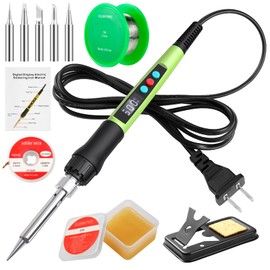 Q-MING Soldering Iron Kit, 100W LED Digital Solder Gun kits with Ceramic Heater, Adjustable Temperature Welding Tools with Tips, Wick Braid, Stand, Solders Wire, Sponge, Flux Paste
