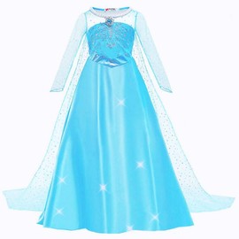 Yigoo Elsa Costume Girls, Princess Dress Girls Children with Elsa Costume Gifts Accessories Wig, Wand Crown, Headpiece 130