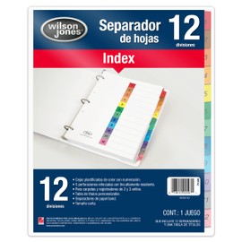 Wilson Jones P1348 Separadores de Carpeta Numerados, colores Brillantes, 12 Piezas