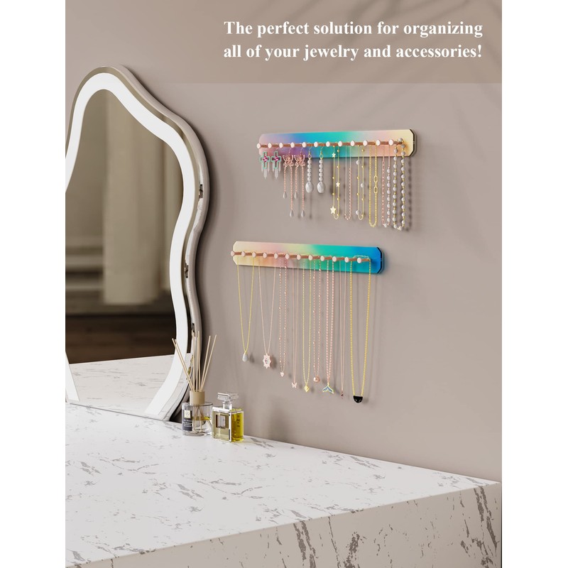 NiHome Wall Mount Acrylic Jewelry Organizer 2-Pack, Durable Sleek Rack