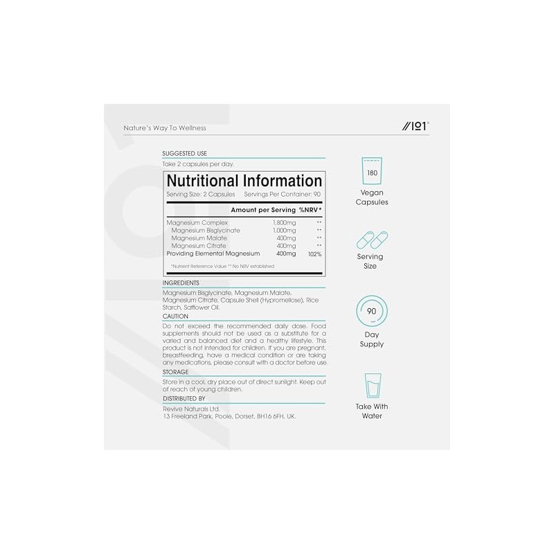 Magnesium Glycinate 3-in-1 Complex – 1800mg Supplements as Bisglycinate, Citrate