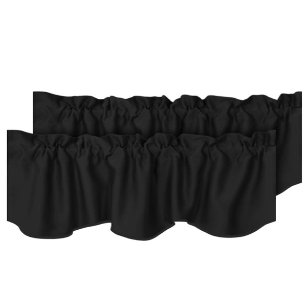 H.VERSAILTEX 2 Panels Blackout Curtain Valances for Kitchen Windows/Living Room/Bathroom Privacy Protection Rod Pocket Decoration Scalloped Winow Valance Curtains, 52" W x 18" L, Black