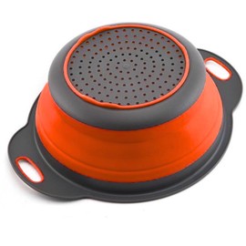 Red Round Silicone Collapsible Colander – Silicone Round Kitchen Strainers with Plastic Handles Foldable Kitchen Strainer Small Perfect for Draining Pasta Vegetable and Fruit