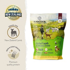Addiction Herbed Lamb & Potatoes Raw Alternative Dog Food - Gently Air-Dried Complete Meal or Dog Food Topper for Digestive and Skin and Coat Health, 2 lb