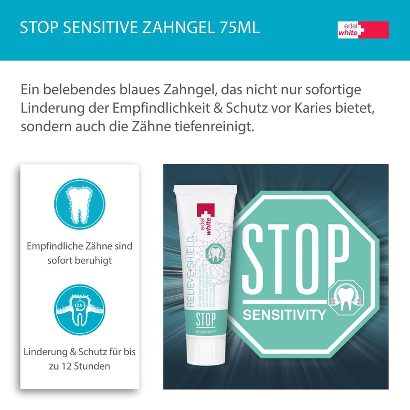 edel+white Stop Sensitive Tooth Gel, 75 ml, Effective Teeth Cleaning