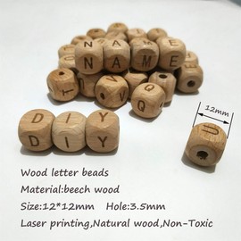 Alenybeby Square Vowel Letter Aeiou 12mm Beech Wood Alphabet Cube Beads Toy Accessory with 3.5mm Hole for Keychain Making Name DIY Beading handicraft Necklace