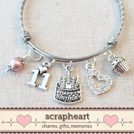 11th BIRTHDAY Bracelet, 11th Birthday Charm Bracelet, Granddaughter Daughter Gift Idea, Eleventh Birthday Gift, 11 Year Old Birthday Bangle