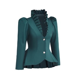 Women's Edwardian Blazer Jacket Steampunk Riding Habit Vintage Victorian Coat Historical Theater Costume (US, Alpha, X-Large, Regular, Regular, Green)