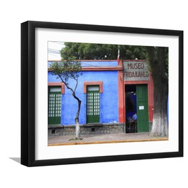 ART.COM Framed Wall Art Prints Frida Kahlo Museum, Coyoacan, Mexico City, Mexico, North America by Wendy Connett, Celebrities Decor, 16" x 12", Black Frame with White Mat