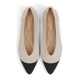 TINGRISE Women's Flats Shoes Pointed Toe Knit Ballet Comfortable Dressy Slip On Flat Black and Beige US8