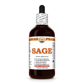 Sage (Salvia Officinalis) Dry Leaf Tincture, Made in Hawaii, Organic Raw Materials, All Natural, Vegan, Pure Liquid Extract - 4 fl.oz