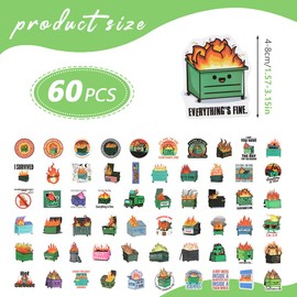 60PCS Dumpster Fire Stickers Vinyl Waterproof Stickers for Scrapbook, Journaling, Laptop, Bumper, Skateboard, Water Bottles, Computer, Phone, Cartoon Anime Stickers