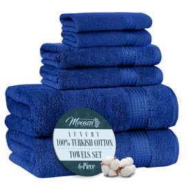 Mocassi Luxury 100% Turkish Cotton 6-Piece Towel Set - Ultra Soft, Quick Dry Highly Absorbent Premium Spa Hotel Quality Bath Towels, Includes 2 Bath Towels, 2 Hand Towels and 2 Washcloths, Royal Blue
