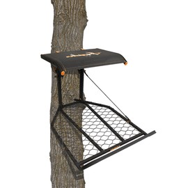 MUDDY The Boss XL Wide Stance Hang-On 1-Person Deer Hunting Tree Stand & Outdoor Universal Flip-Up Shooting Rail Rest with Padded Backrest