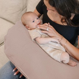 Konssy 2-Pack Muslin Nursing Pillow Covers, Soft & Adorable Nursing Covers for Breastfeeding Pillows, Slipcovers for Newborn Boys & Girls(Soft Blooms,Taupe)